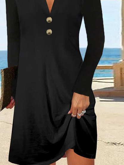 Long Sleeve V-Neck Black Dress