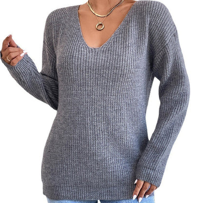 Modern Backless V-Neck Cashmere Sweater