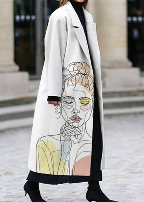 Vintage Printed Long Wool Coat