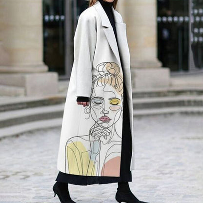 Vintage Printed Long Wool Coat