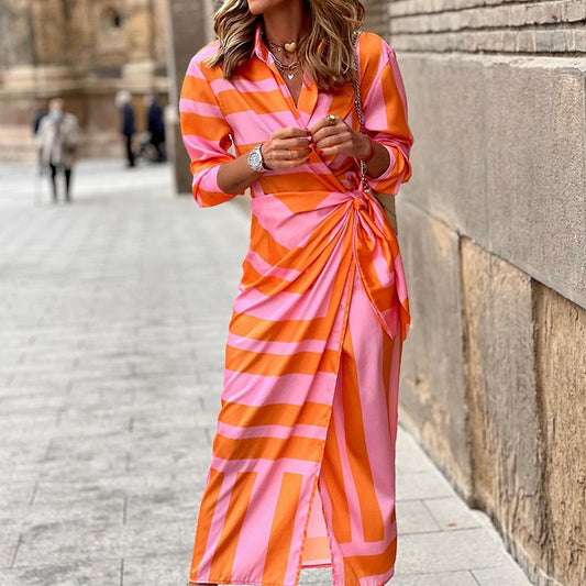 Attractive Multicolor V-Neck Midi Dress