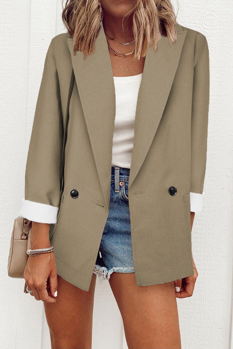 Casual Solid Color Suit Collar Long Sleeve Loose Coat