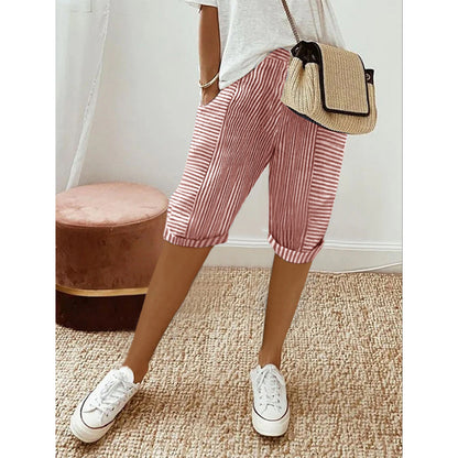 Jacquard Stripe Stitching Loose Casual Five Point Pants