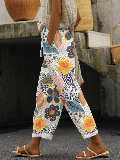 Elegant Floral Print Side Pocket Pants