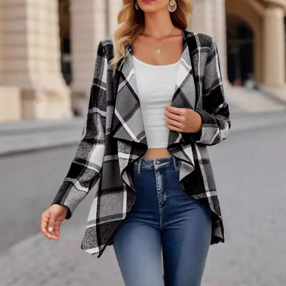 Unique Plaid Contrast Color Coat