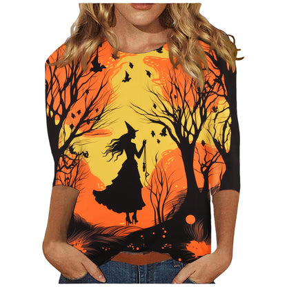 Halloween Themed Round Neck Long Sleeve T-Shirt