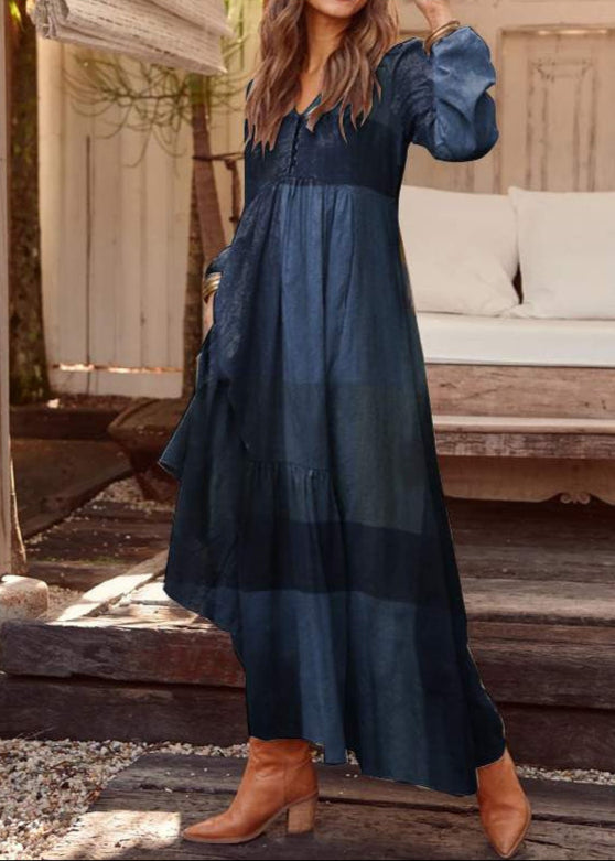 Vintage V-Neck Long Sleeve Maxi Dress