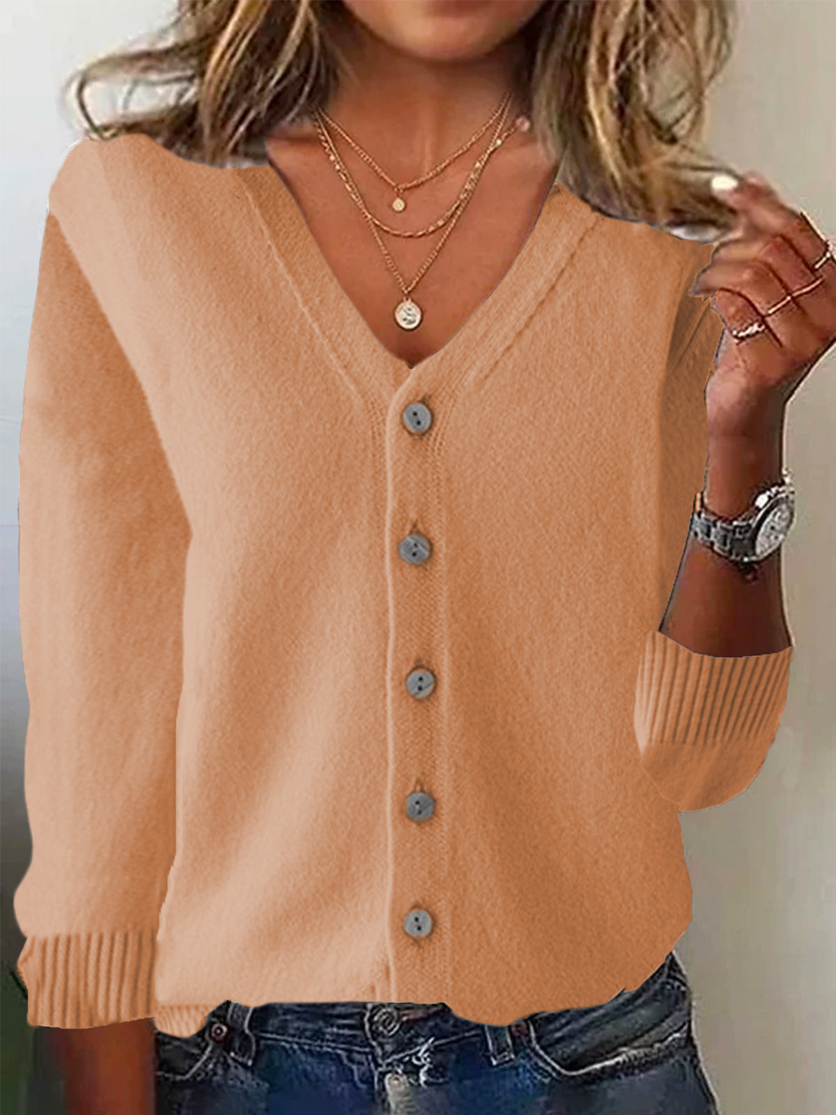 Basic Long Sleeve Plain Knitted Cardigan