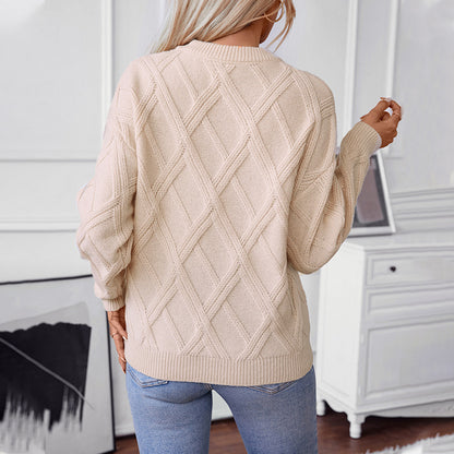 Diamond Pullover Loose Round Neck