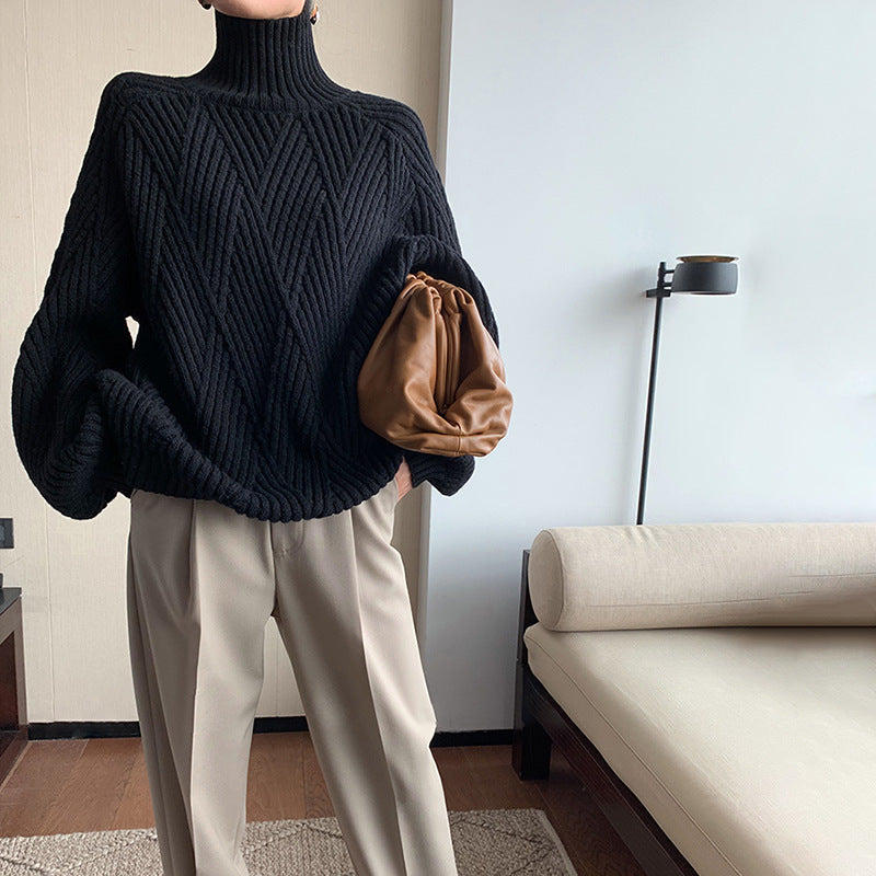 Solid Color High Neck Thickened Sweater