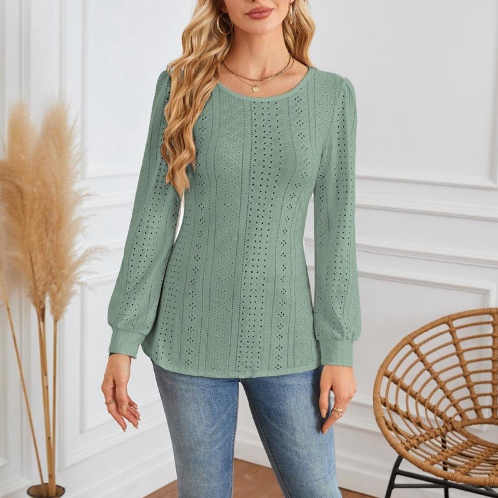 Round Neck Small Hole Bubble Sleeve Top