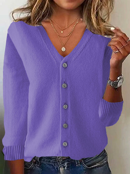 Basic Long Sleeve Plain Knitted Cardigan