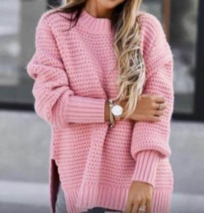 Solid Color Drawstring Side Slit Knit Sweater