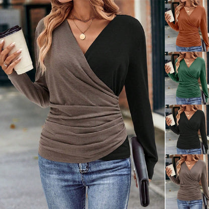 Slim Waist Pleated Collar Top