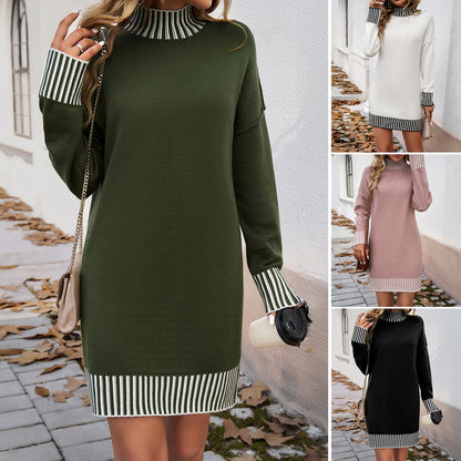 Temperament Leisure Contrast Color Sweater Dress