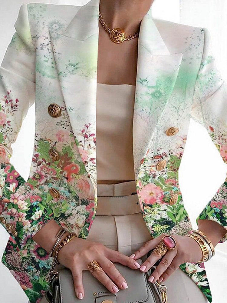 Stylish Printed Buckle Casual Blazer