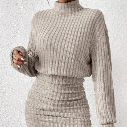 High Neck Ribbing Woolen Knit Suit