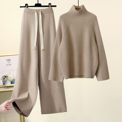 Thickened Coarse Yarn Knitwear Wide Leg Pants Two-piece Set