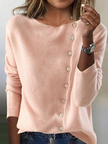 Single-Breasted Knit Cardigan with Low Round Neckline