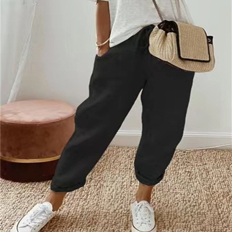 Apricot Plain Side Pocket Elastic Drawstring Waist Pants