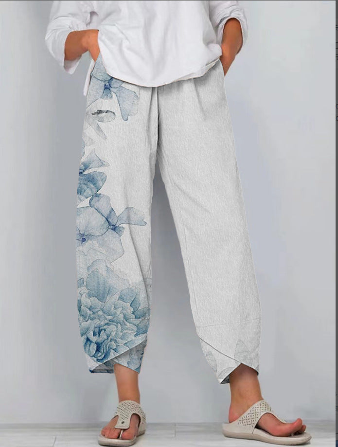 Casual Loose Printed Elastic Waist Straight Leg Pants