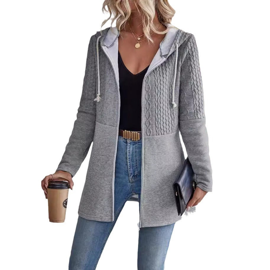 Solid Color Corrugated Stitching Casual Loose Jacket Coat