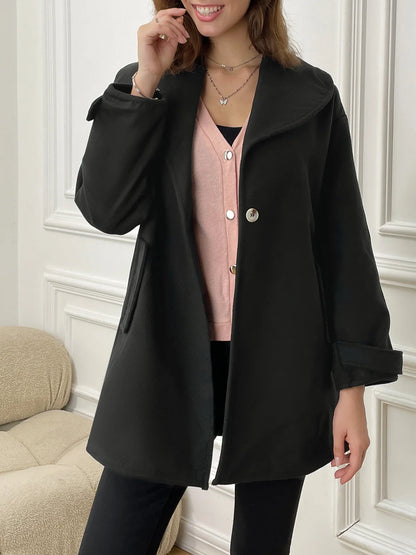 Multicolor Round Neck Loose Hooded Woolen Coat