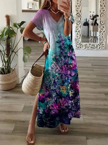 Luxe Ethnic Ombre Print Creme Maxi Dress