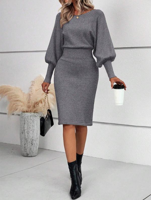 Style Crew Neck Long Sleeve Slimming Knit Dress