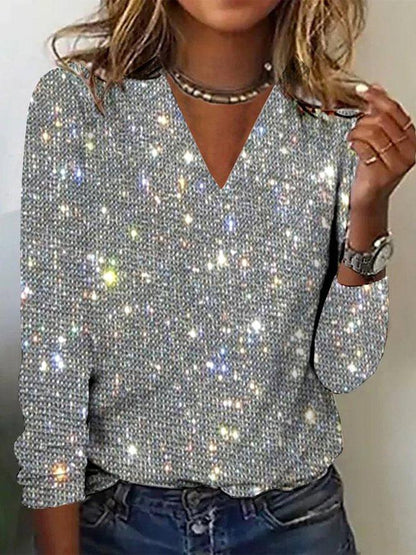 Gorgeous V-Neck Sequined Top