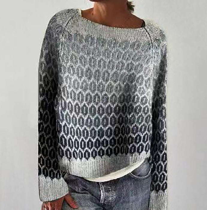 Round Neck Multicolor Loose Leisure Pullover Knitwear Sweater