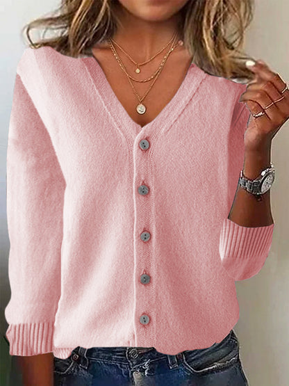 Basic Long Sleeve Plain Knitted Cardigan