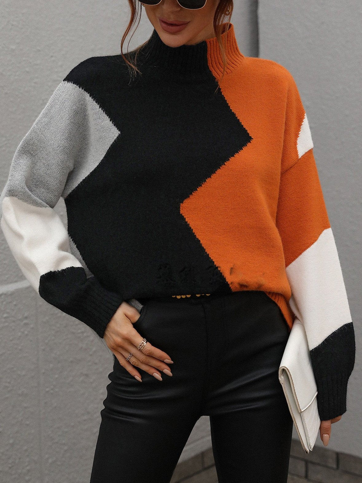 Loose Color-block Crew Neck Knitwear Sweater