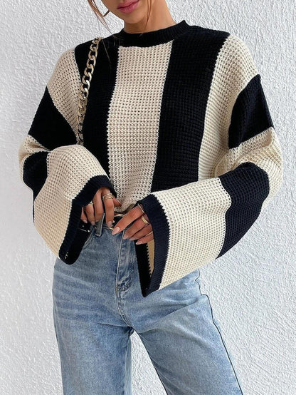 Round Neck Striped Knitted Sweater