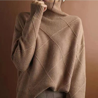 3D Rhombus Textured Turtleneck Sweater