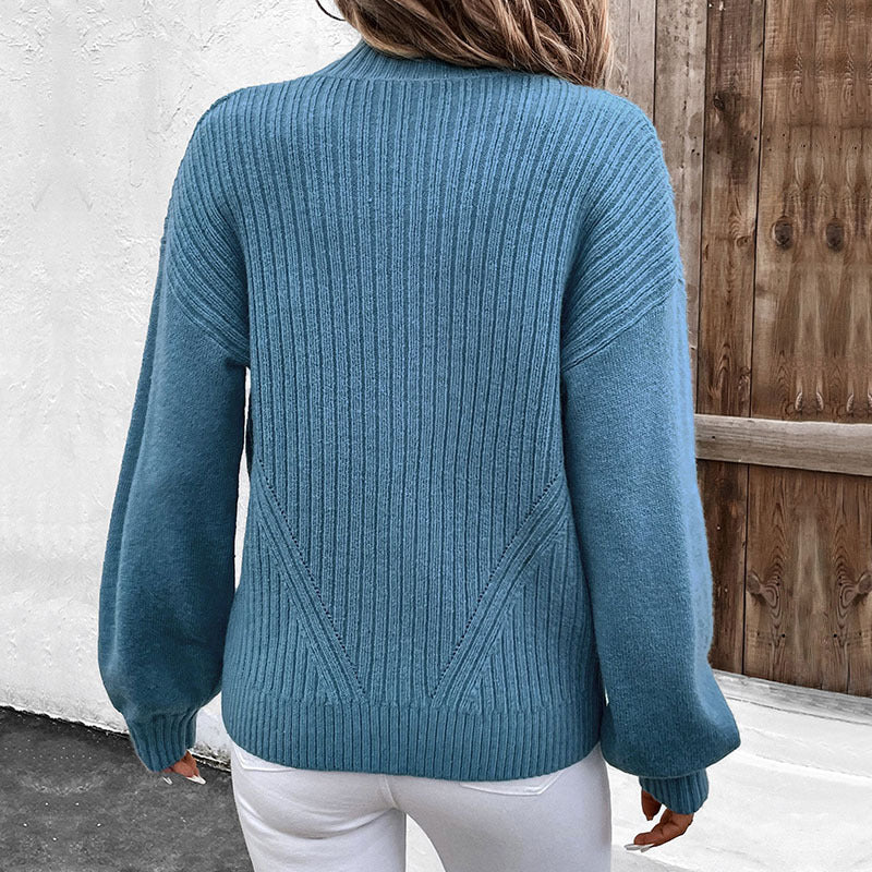 Blue Stand Collar Solid Color Cardigan