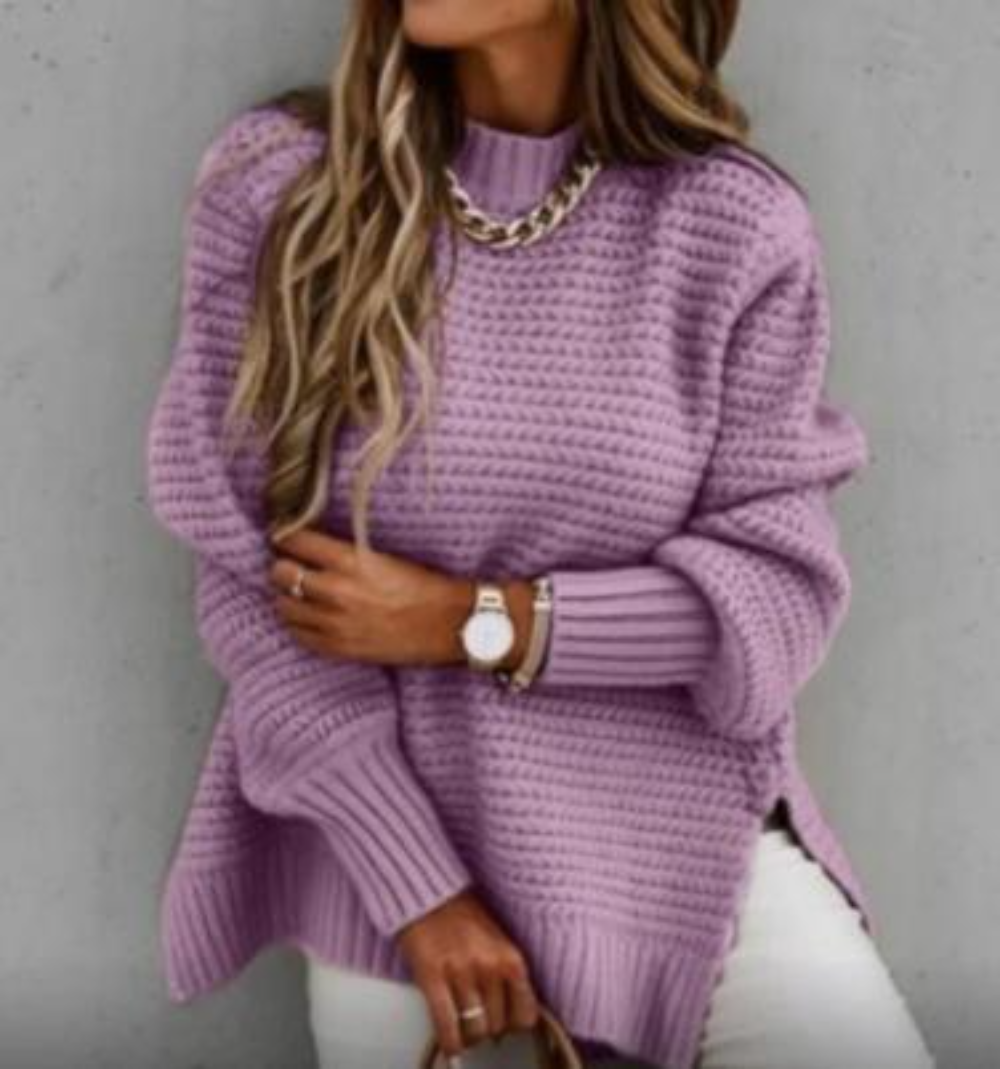 Solid Color Drawstring Side Slit Knit Sweater