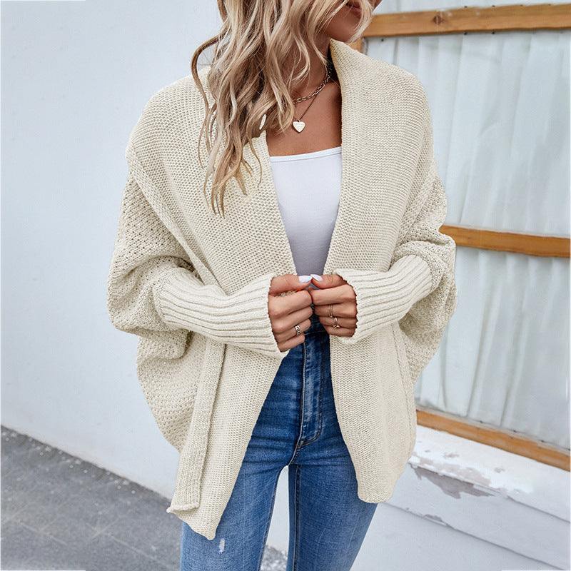 Casual Solid Color Doll Sleeve Sweater Jacket