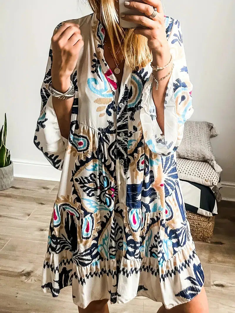 Unique Printed Long Sleeve Mini Dress