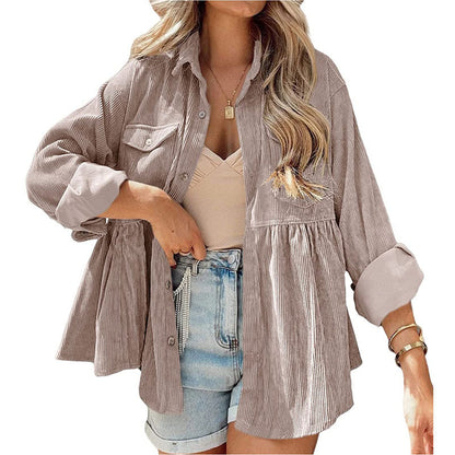 Corduroy Ruffled Shirt Top