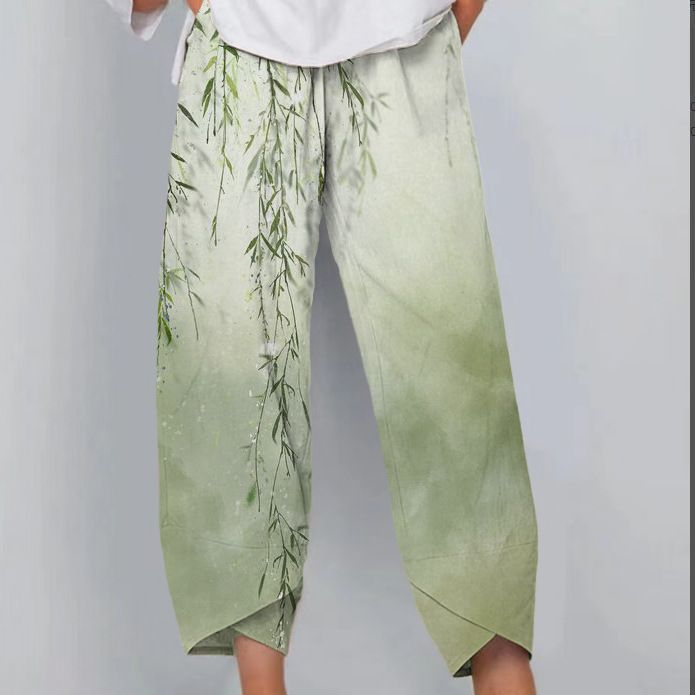 Casual Loose Printed Elastic Waist Straight Leg Pants