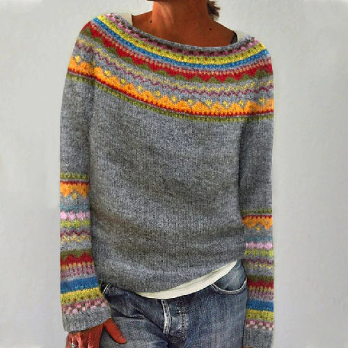 Round Neck Multicolor Loose Leisure Pullover Knitwear Sweater