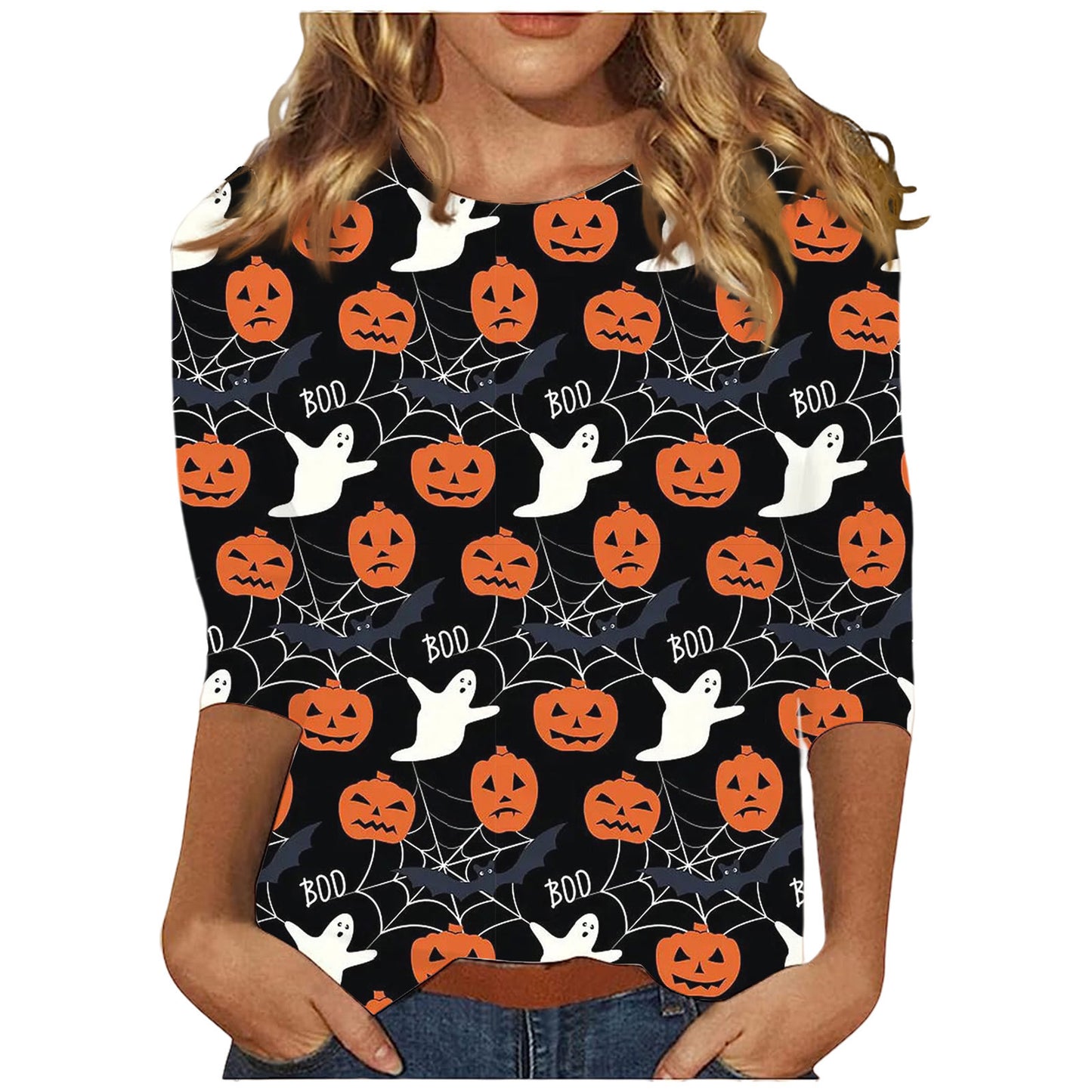 Halloween Themed Round Neck Long Sleeve T-Shirt