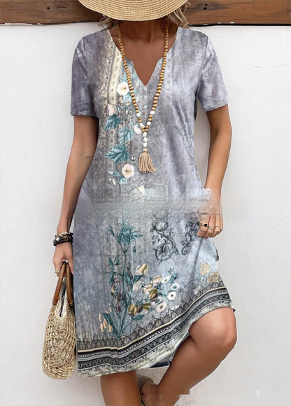 Fresh Printed V-Neck Dress