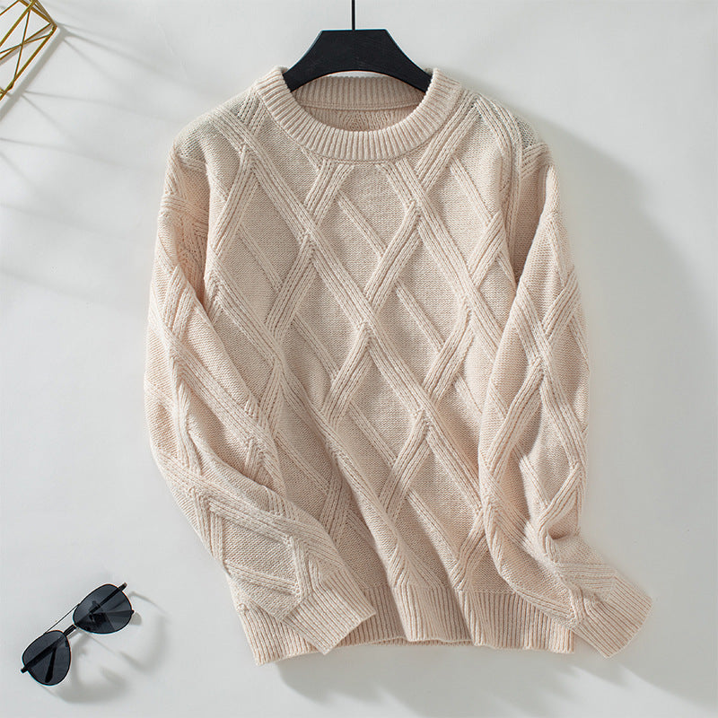 Diamond Pullover Loose Round Neck