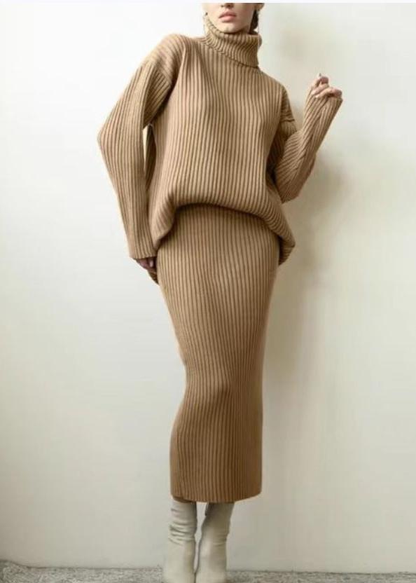 Loose High Neck Warm Sweater Two Piece Set