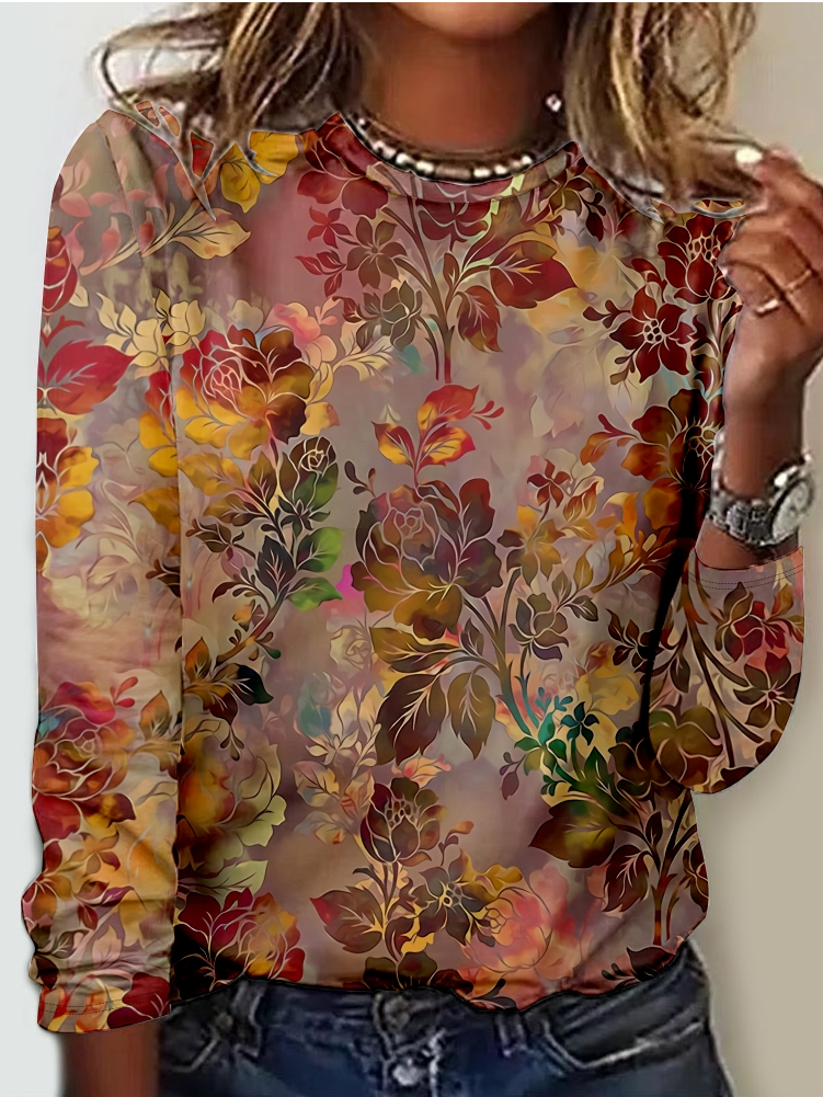 Floral Crew Neck Daily Going Out Casual Top