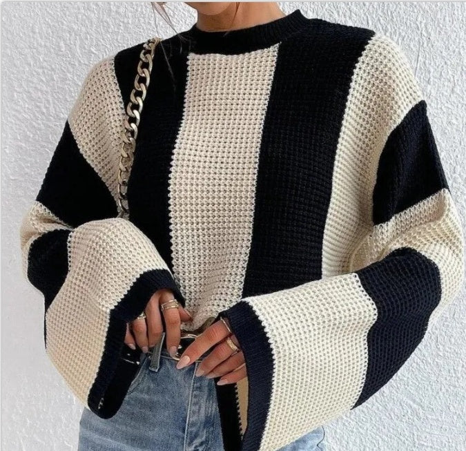 Round Neck Striped Knitted Sweater