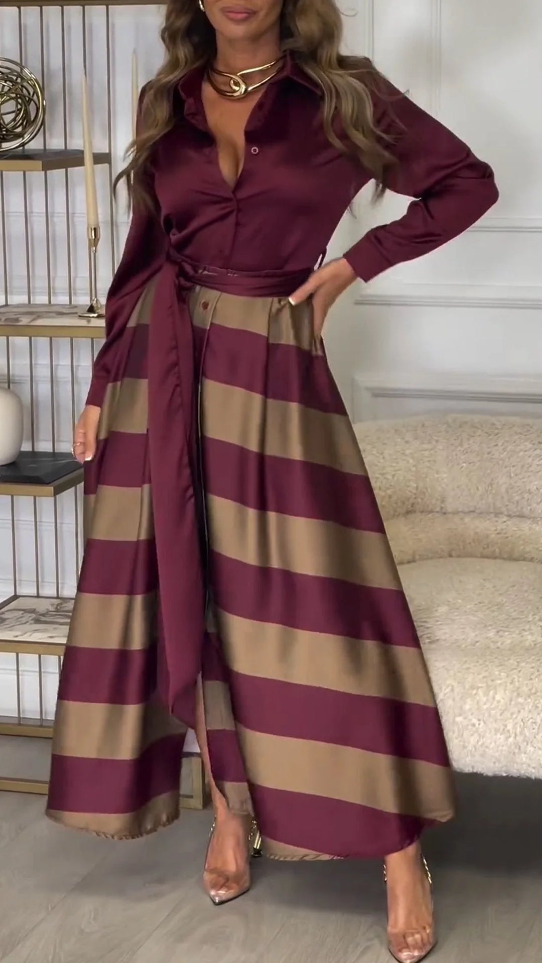 Unique V-Neck Long Sleeve Maxi Dress