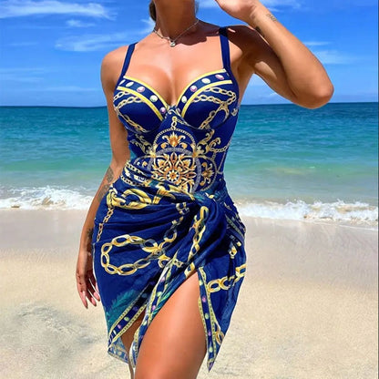 Elegant Print One Piece Two Piece Sleeveless Swimwear